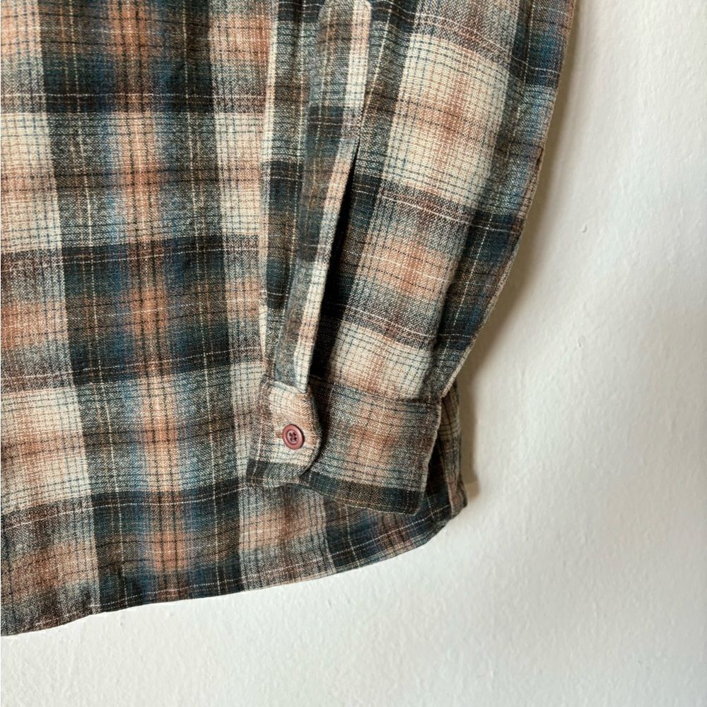 Pendleton 50s Board Wool Dress Green Brown Shirt Plaid Size M - Picture 4 of 6